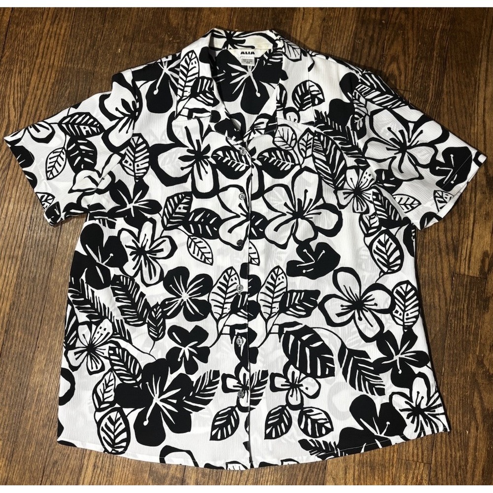 Alia Women's 18‎ Hawaiian Floral Shirt Button-up Tropical Short Sleeve